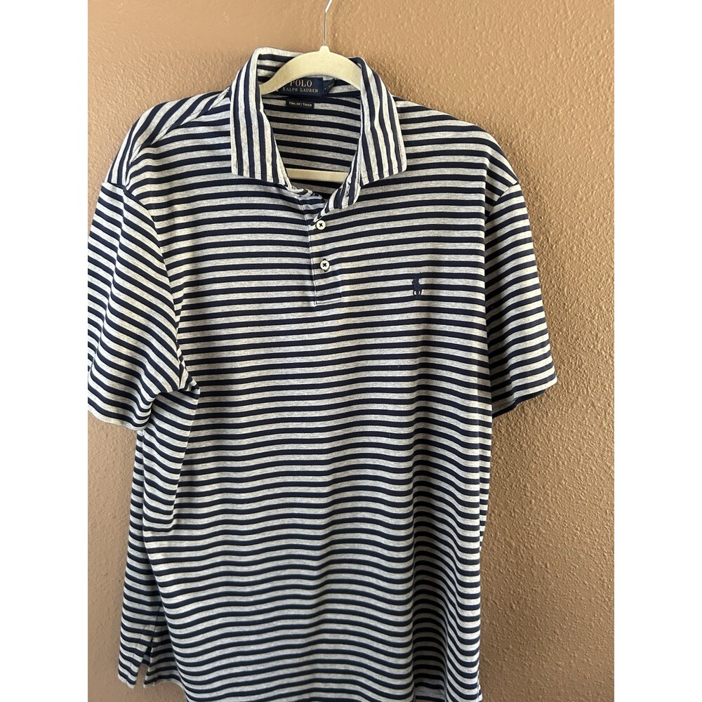 Ralph Lauren Polo Sz XL Gray Navy Stripe.  Pima Cotton Soft Touch. Luxury Shirt